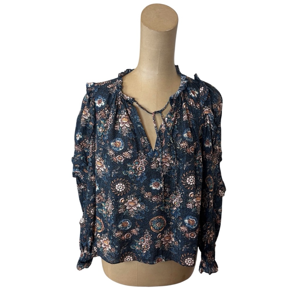 Ula Johnson Spr Summer 22 Blue Flower Boho Print Blouse Size 0